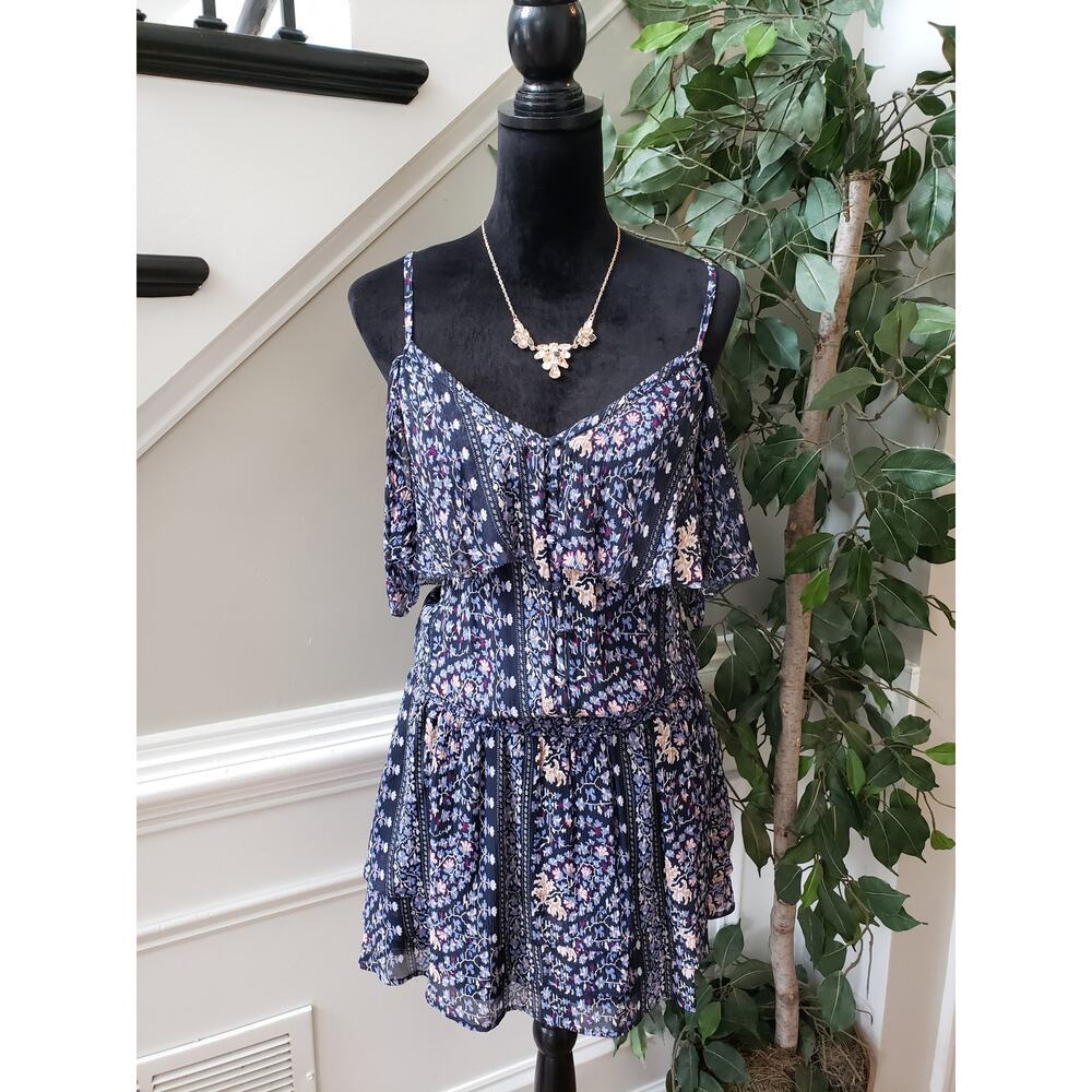 Paige Tank Dress Women's Large Multi Floral Ruffled Trim Tiered Adjustable Strap